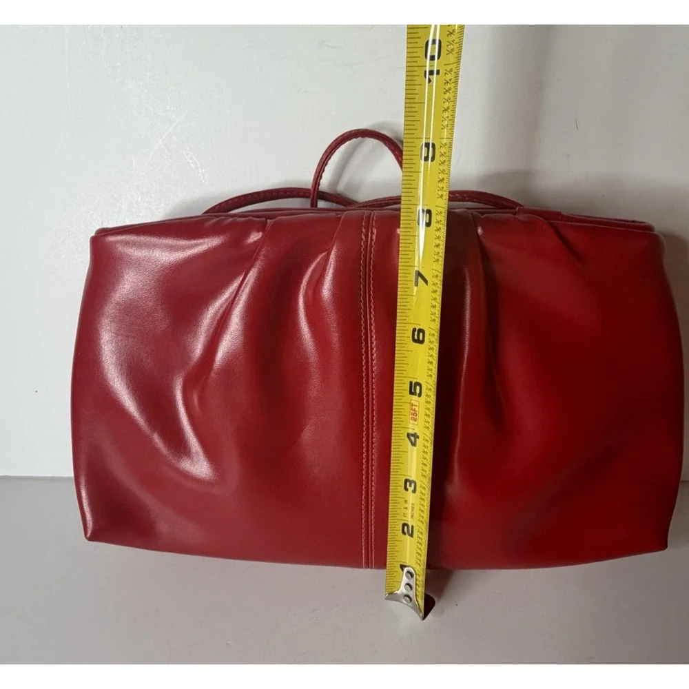 Red Ruched Faux Leather Shoulder Bag Clutch Purse Push Bar Evening Statement Y2K